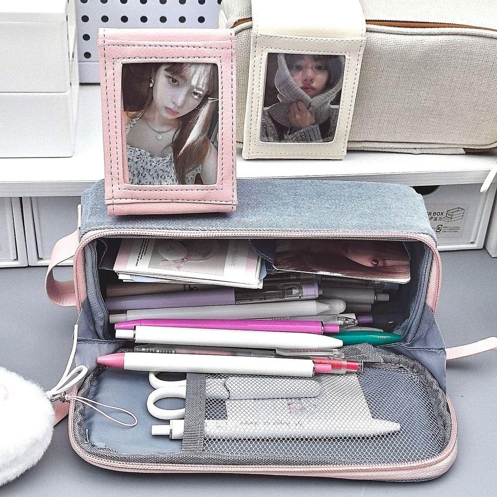 Solid Color Large Capacity Pencil Case Simplicity Design Pen Organizer Scrapbook Storage