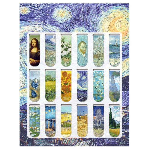 18 Pcs Magnetic Bookmarks Van Gogh Oil Painting Starry Sky Literary Magnet Book Page Holder