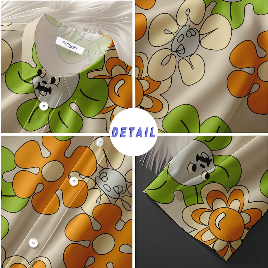 South East Asia Vacation Flower Shirt Men'S Short Sleeve Hawaiian Beach Shirt Summer Loose Printed Jacket Men'S