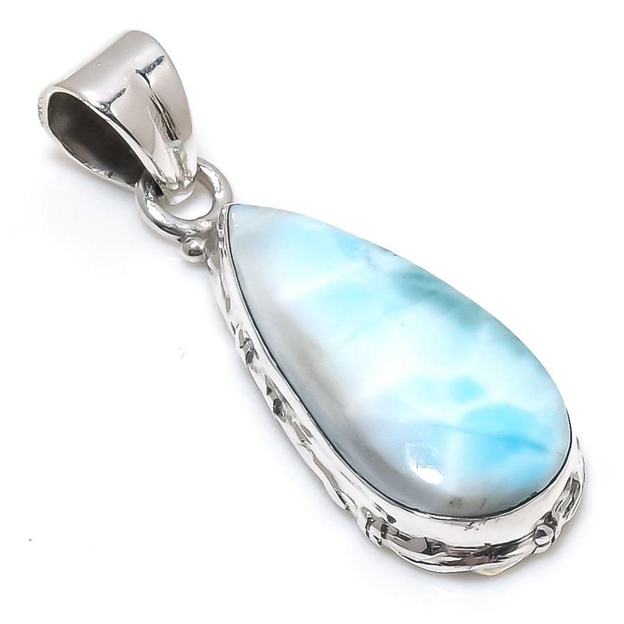 Natural Republic Larimar Gemstone 925 Solid Sterling Silver Pendant 1.75" T7E75