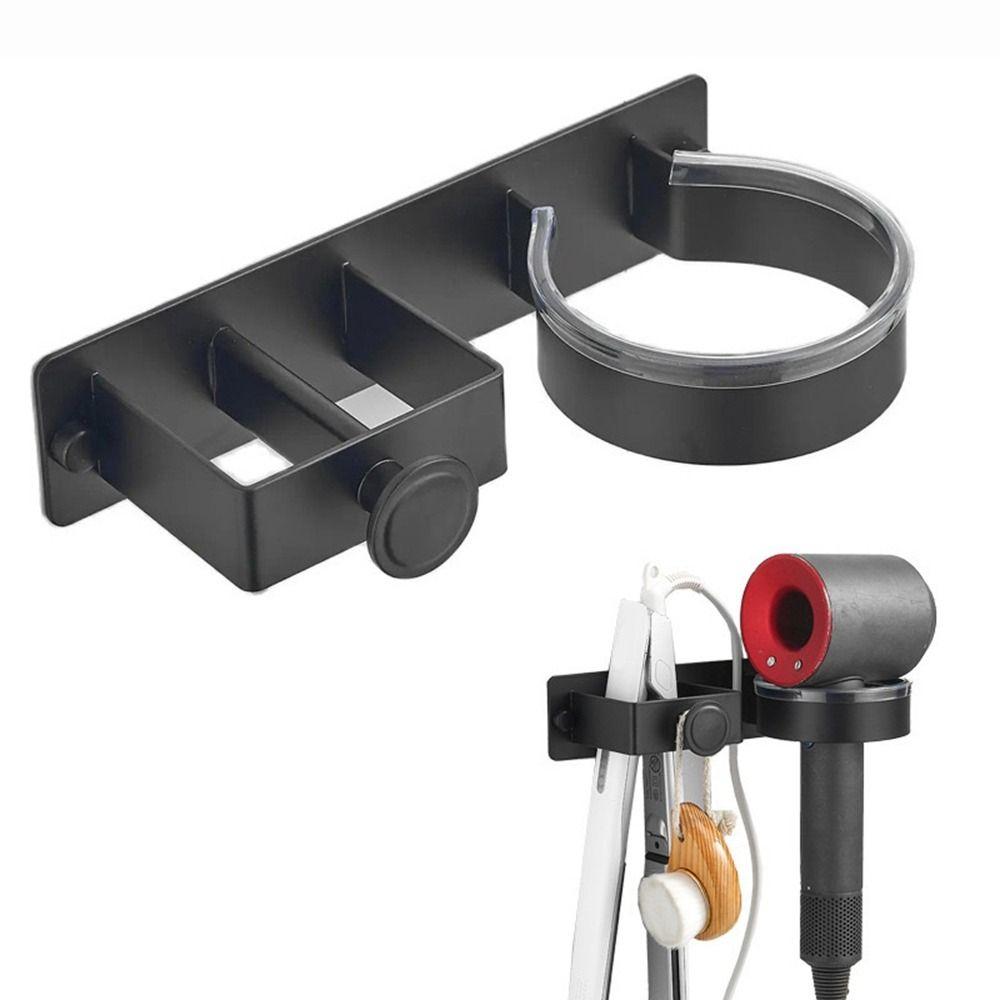 

2 in 1 Hair Dryer Holder Space Aluminum Hair Straightener Holder Curling Iron Shelf Bathroom чорний