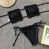 Pleated Tube Briefs Set Sexy G-string Bra Leopard Swimsuit