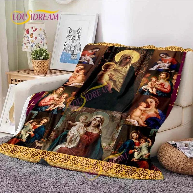 Kind Jesus and Blessed Virgin Mary Soft Christian God Flannel Art Faith Bed Comfortable Home Hiking Four Seasons Warm Blanket