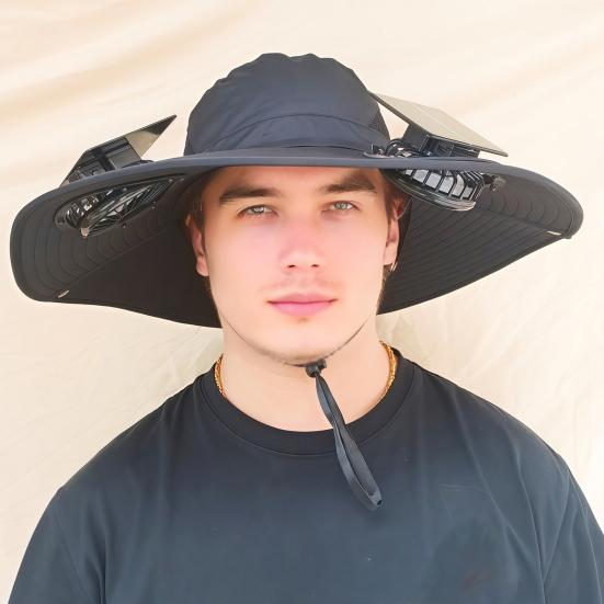 Fan Hat Wide-Brimmed Outdoor Hat with Dual-Power Fan Design Solar USB Charging Hiking Cycling Fishing Sun Hat