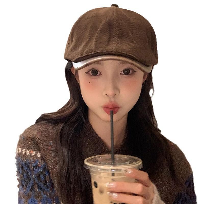 Corduroy Beret Hat For Women Autumn Winter With Breathable Warmth And Sun Protection