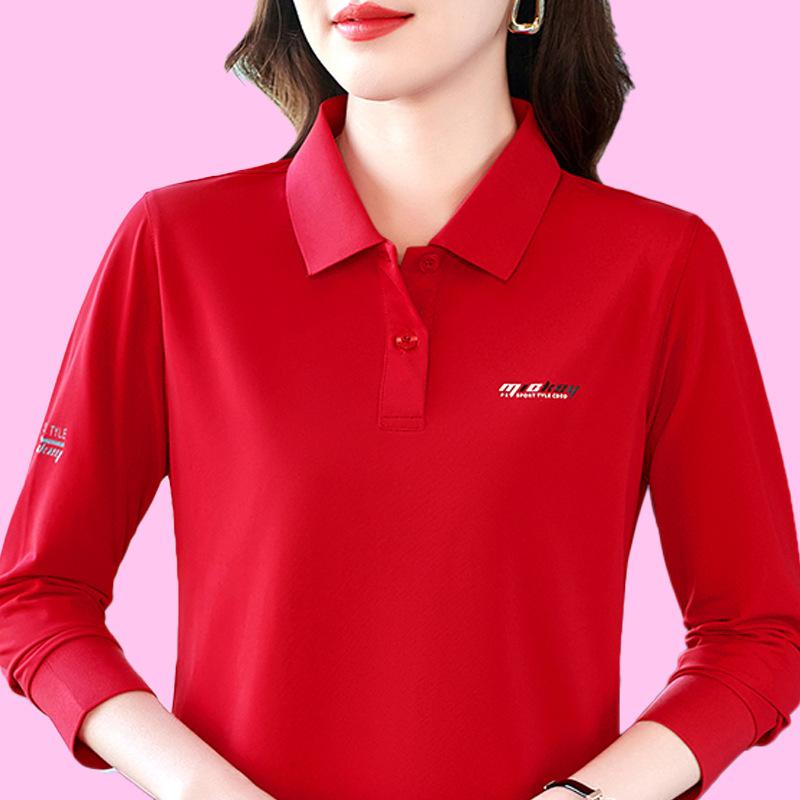 New Long-sleeved T-shirt for Women Fashion Print Fashionable Mother Autumn Top Middle-aged Lapel T-shirt Polo Shirt