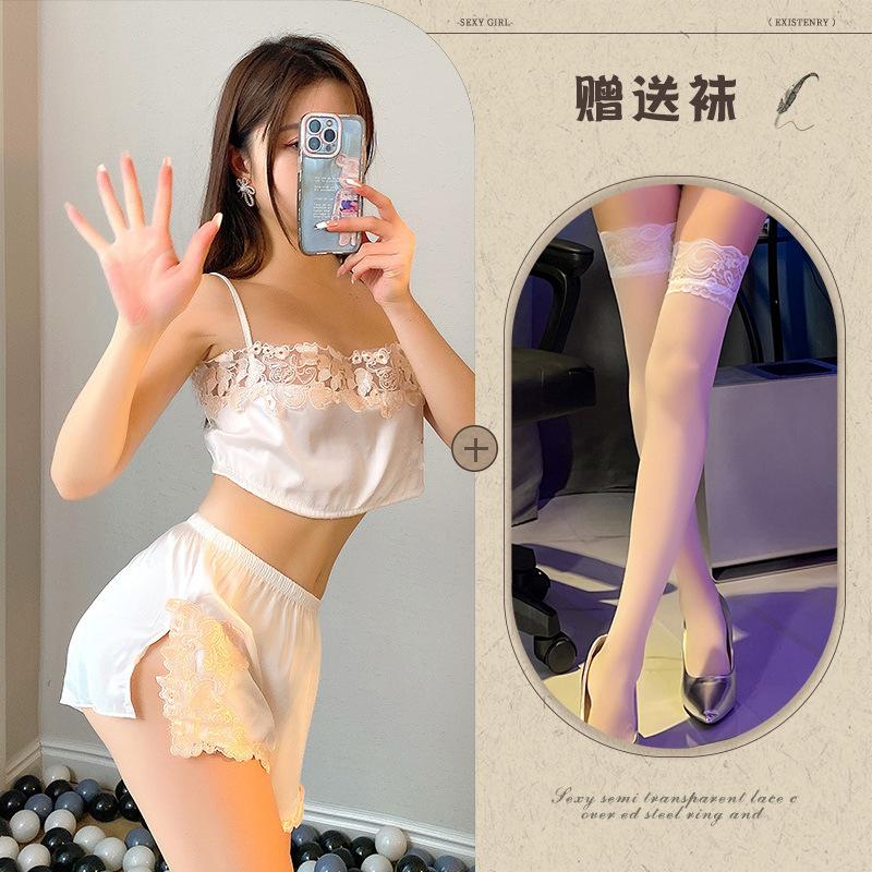 New sexy underwear, sexy lace, breathable suspenders, split pajamas, ice silk two-piece tube top.