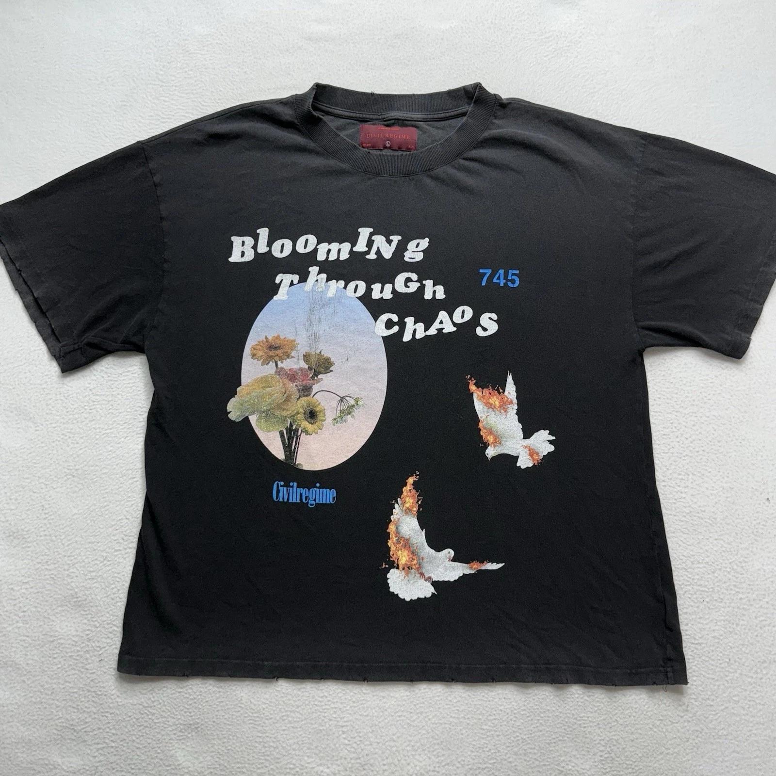 Civil Regime Blooming Through Chaos graphic T-Shirt vintage black wash men L S