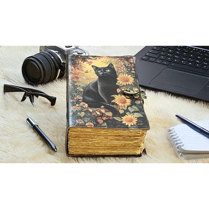 Cat Leather Journal: Blank Book of Shadows, Vintage Style