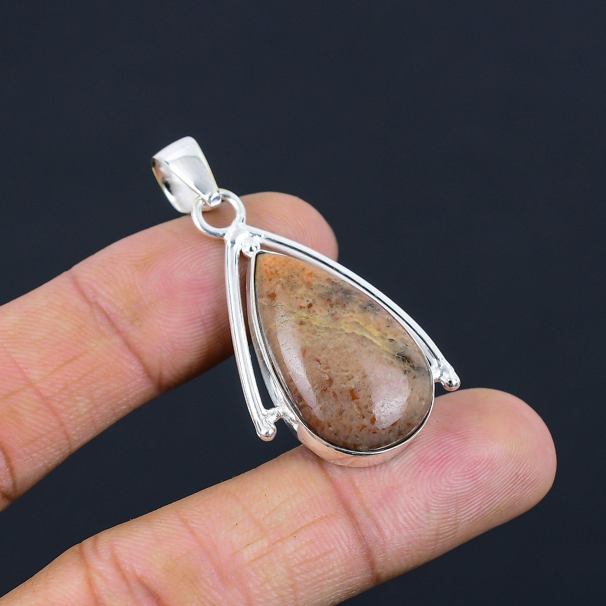 

Gift For Her 925 Sterling Silver Natural Sunflower Blister Gemstone Pendant