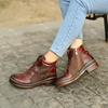 Johnature Genuine Leather Retro Shoes Women Boots Zip Round Toe Mixed Colors Sewing Handmade Concise Platform Boots