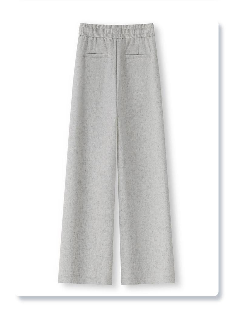 Women's Cotton Linen Wide-Leg Pants - 2025 Spring/Summer, Loose Fit, Slimming Drape, Elastic Waist, Casual Straight-Leg Trousers