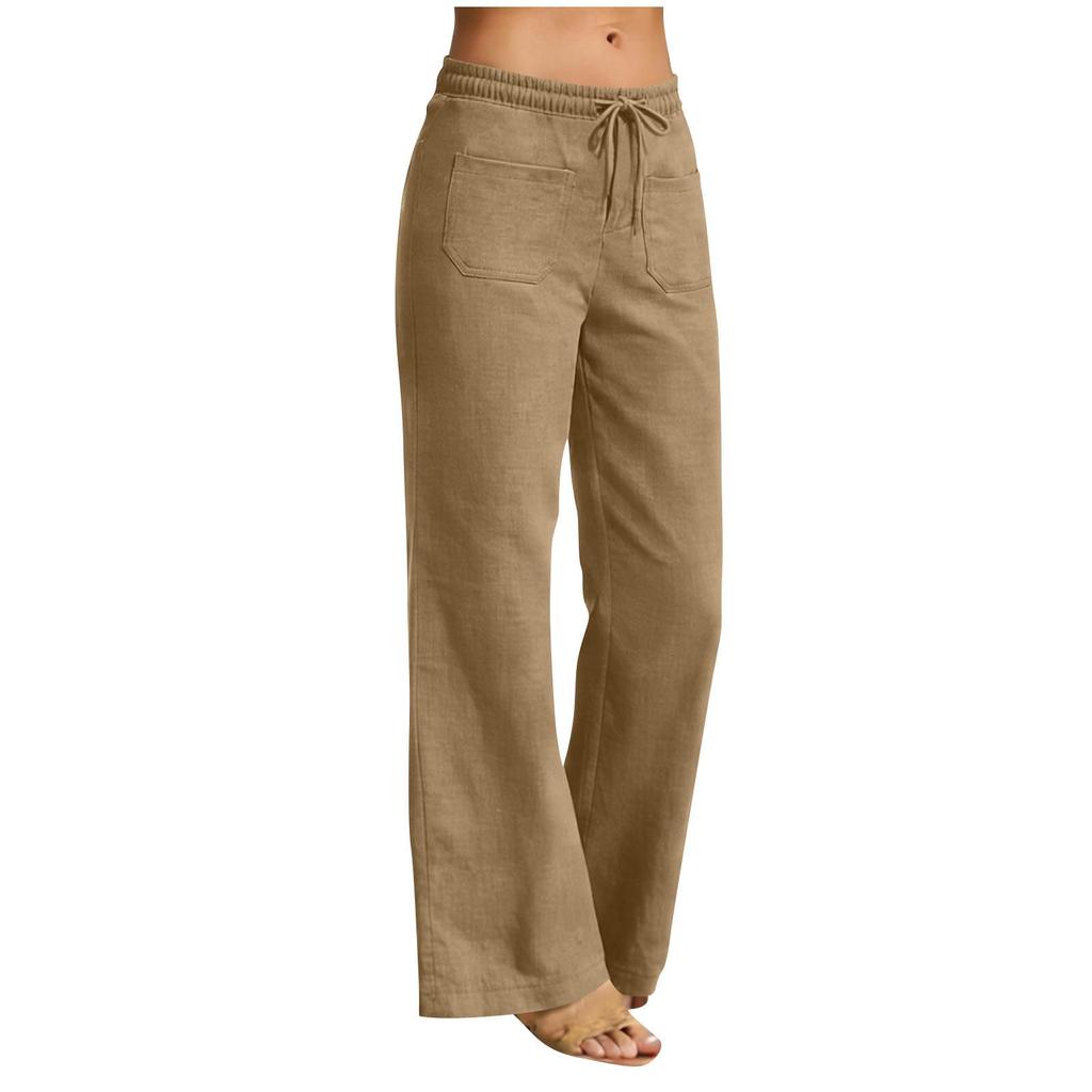 Pantalon Femme Élastique Taille Haute Coupe Décontractée Jambe Large Pantalon Long Pantalon Avec Poches