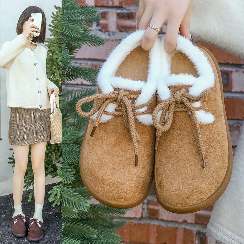 Women's Large Size Soft Sole Winter Warm Fur Snow Boots Padded Lined Ankle Boots Non-Slip Hiking Casual Sports Cotton Boots Fur Shoes