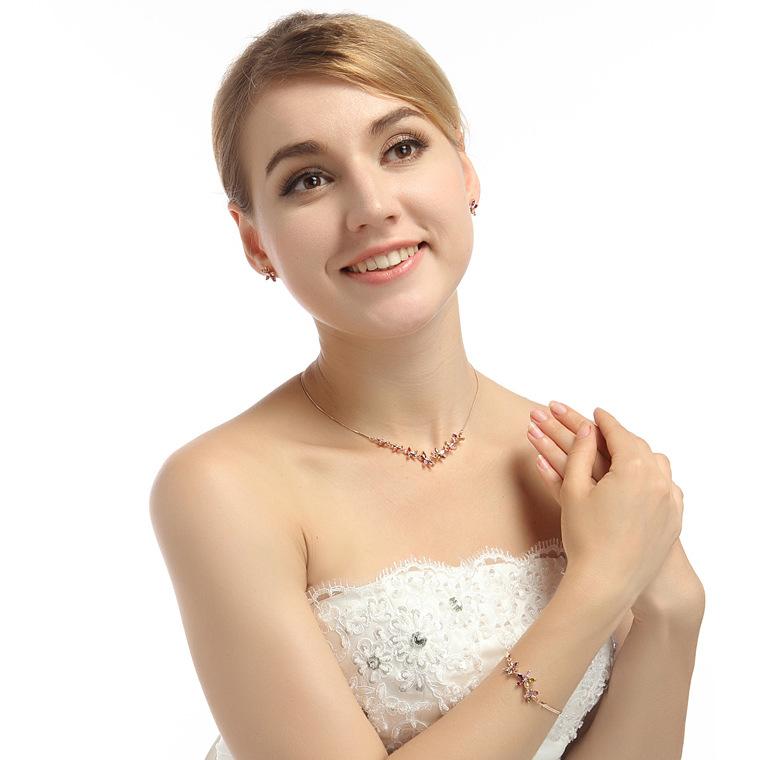 Flower Necklace Copper Inlaid Colorful Zircon Necklace Snake Bone Chain