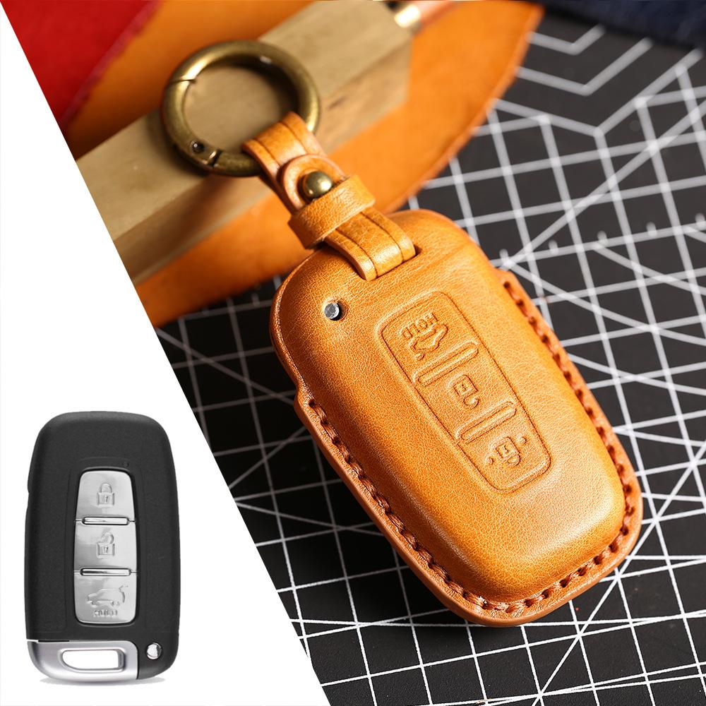 

The First-Layer Cowhide Car Key Cover Is Suitable For Kia K2 Hyundai Sonata Landon 3D Three-Dimensional Shaping Protective Case Bag.