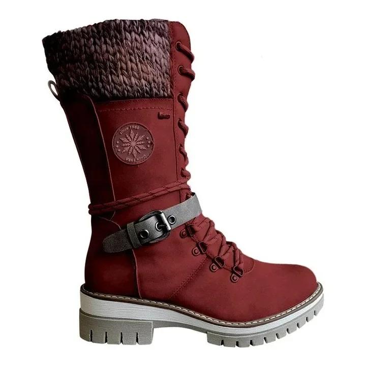 High Quality Women's Boots Warm Women Snow Boot Non-slip Mid-calf Boots Knitted Winter Women Shoes Low Heel Botines Para Mujeres