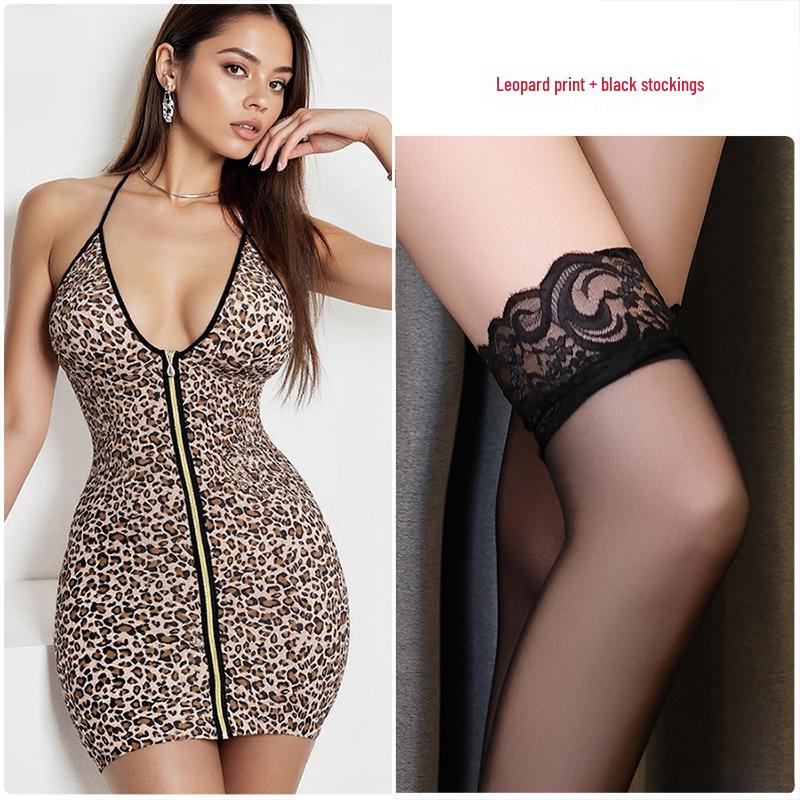 Night Princess Leopard Print Bodycon Lingerie Pajamas – Soft, Sexy, Large Size