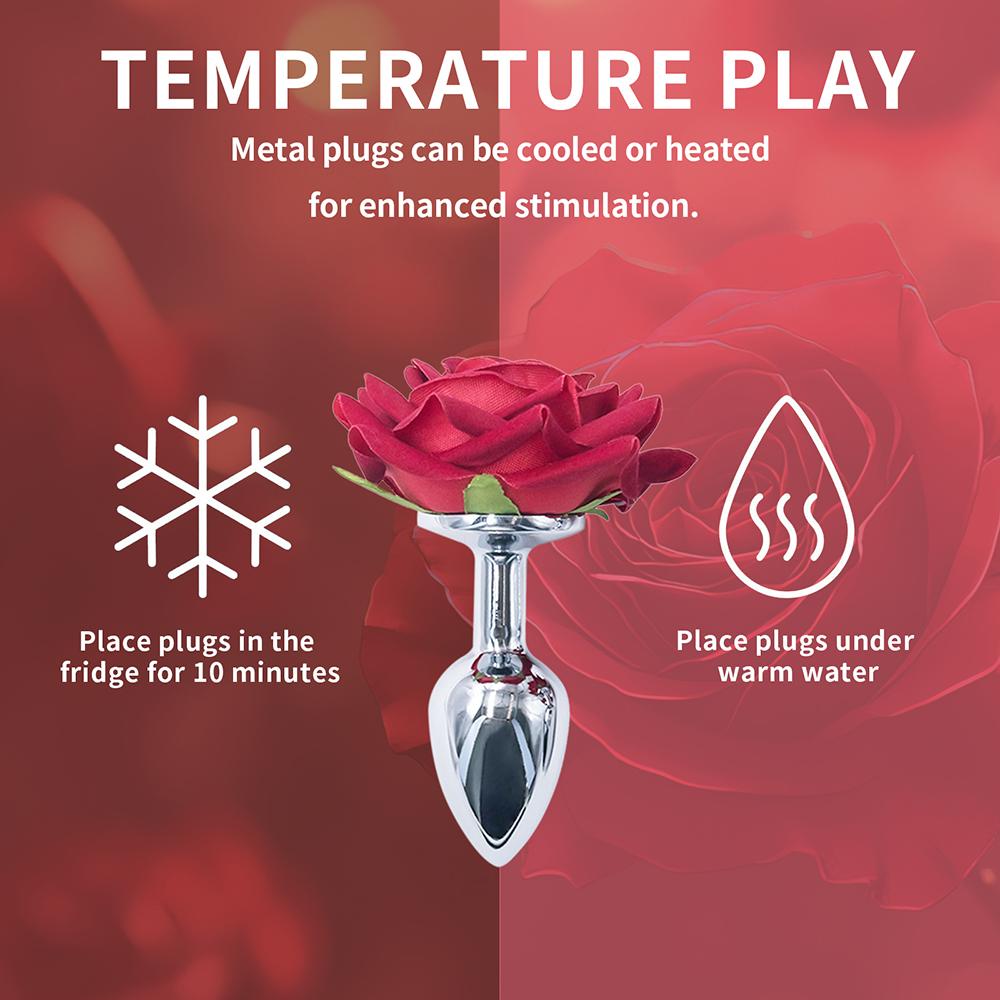 Rose Flower Shaped Metal Anal Plug Prostate Massager G-point Climax Stimulator Butt Plug Anal Trainer for Couples Men Women 18+