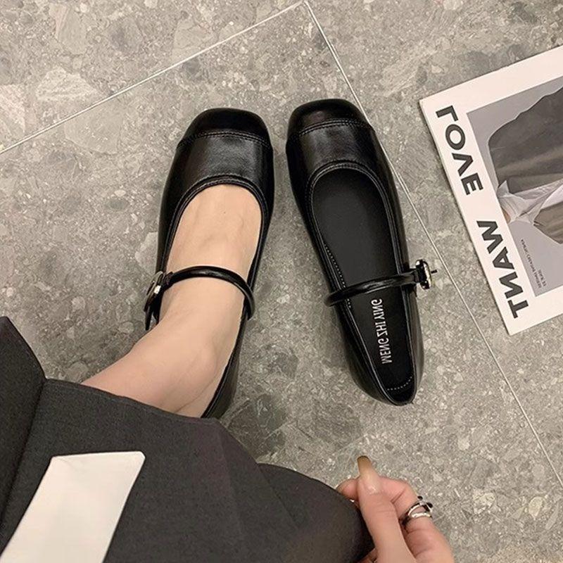 Metallic Mary Jane Flats Women's Square Toe Buckle Strap Casual Shoes