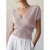 Temperament V-neck cross-knitted short-sleeved high-waisted short design women's top