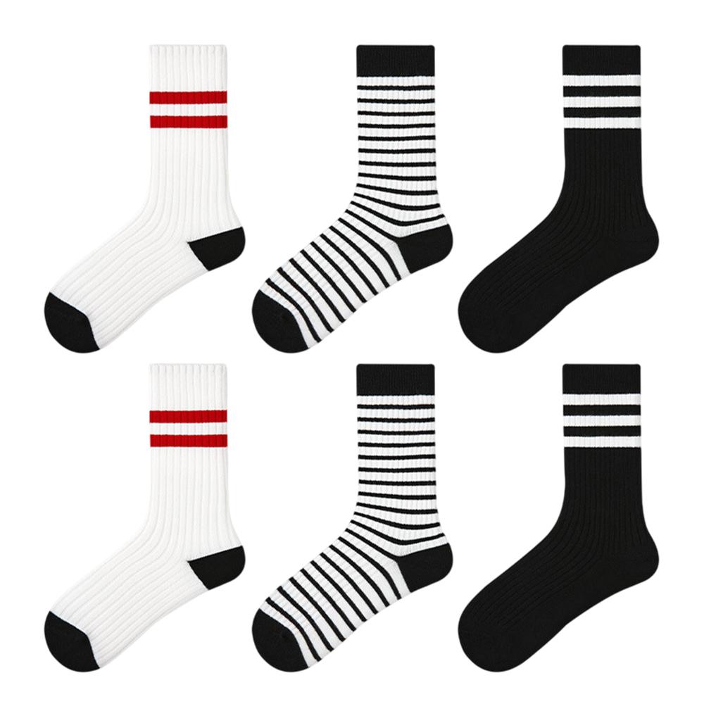 3 Pairs Fashion Cotton Socks Breathable Moisture Wicking Elastic Mid Calf Socks for Women