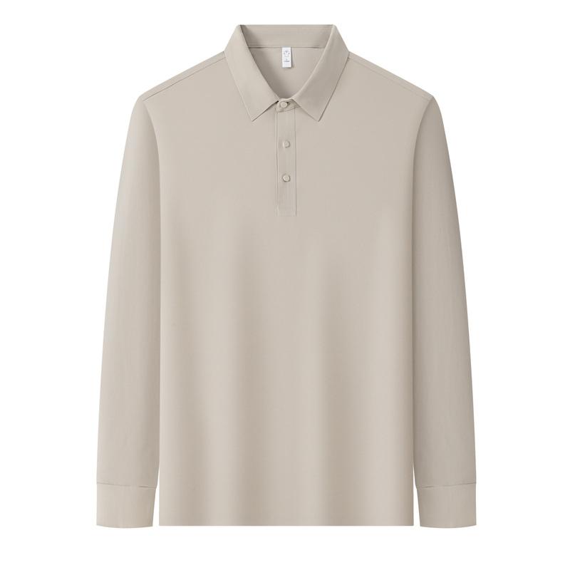 Autumn Ice Silk Traceless Long-sleeved T-shirt Men's Hot POLO Shirt New Solid Color Lapel Top