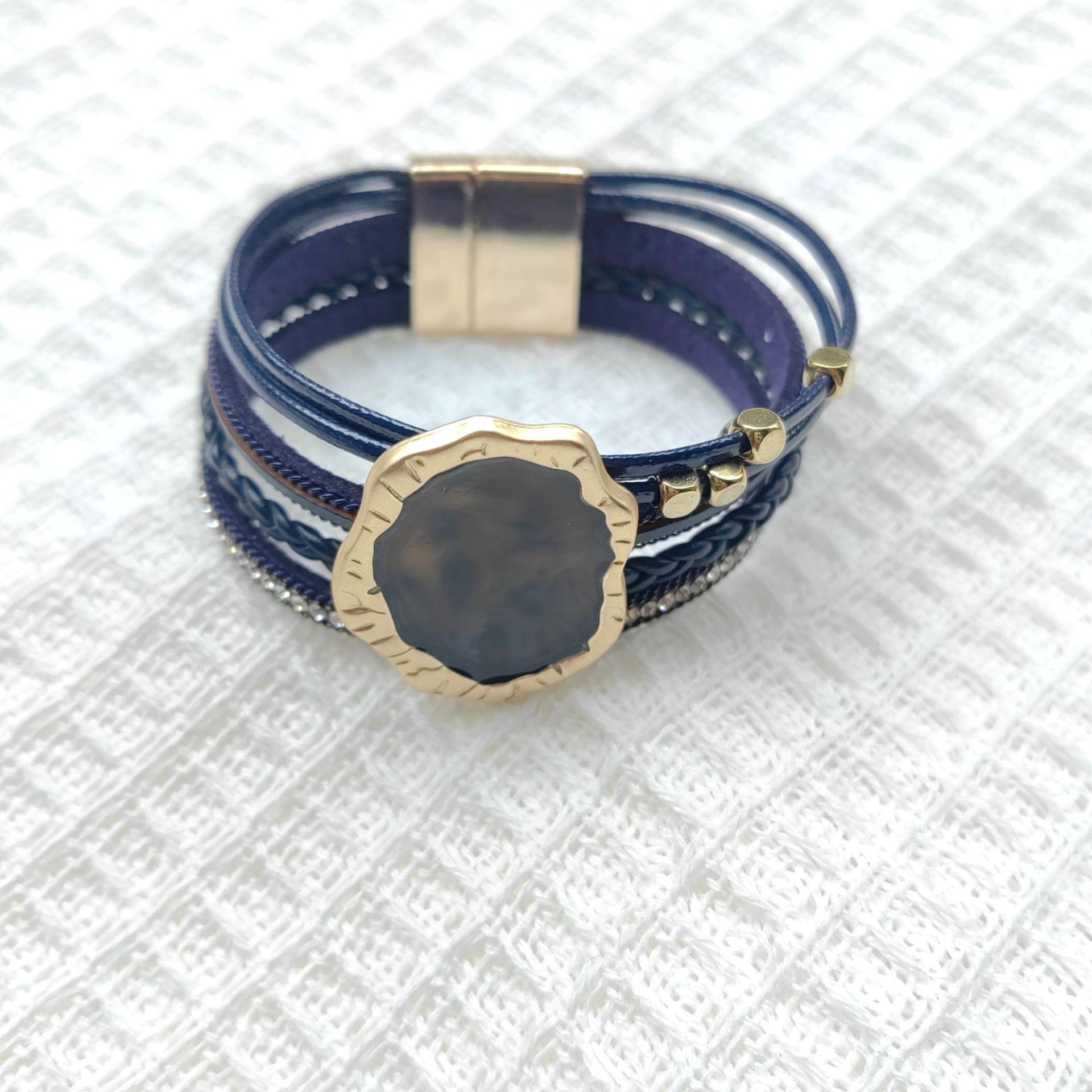 European Bohemian Antique Leather Bracelet with Magnetic Buckle - Multi-layer Wide Design