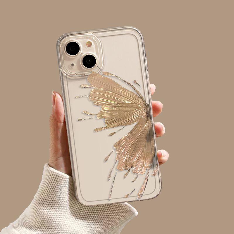 

Golden Butterfly for IPhone15 Transparent Phone Case for Apple Women 14 Luxury 13 Full Package Precision Hole 12 Protective Cover For iPhone 11