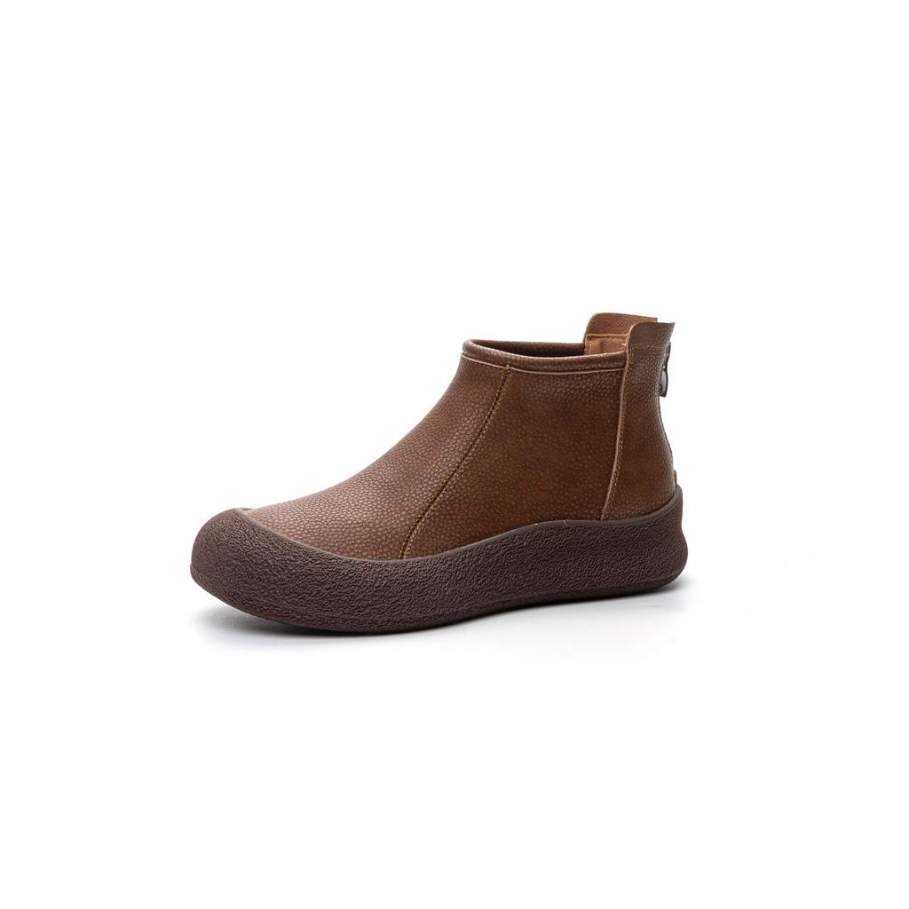 Women's Boots Autumn Winter New Flat-bottomed Round Head Casual Retro Soft-soled Soft-faced Ankle Boots Women's Large-size41-43