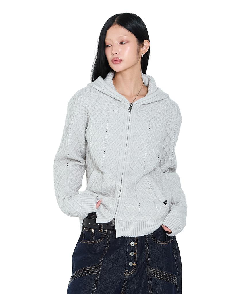 AAKAM Cable Knitted Zip-Up Hoodie (Gray)