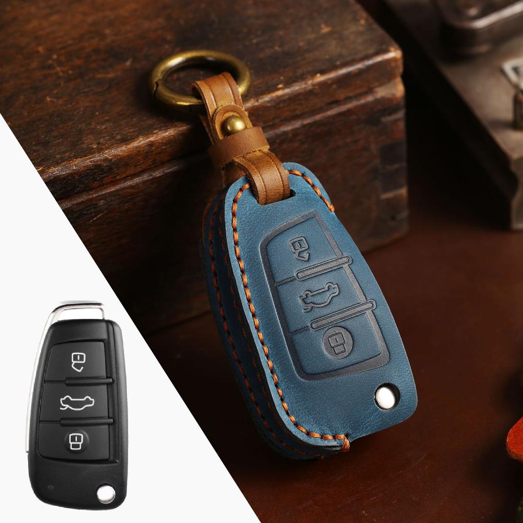 Leather Key Bag Is Suitable For Key Cover Folding Special Q3A3 Car Key Cover Crazy Horse Leather