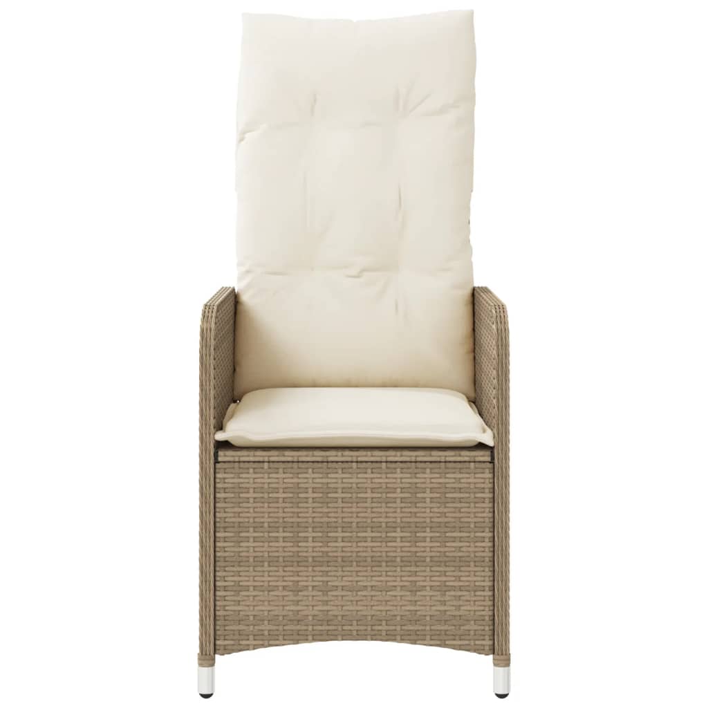 Garden Armchair Set 2 Pieces Adjustable with Table Beige Poly Rattan