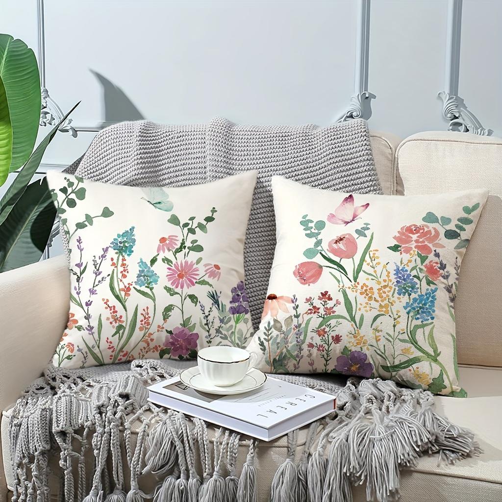 Minimalist Green Plant Flower Throw Pillow Covers Fresh Spring Summer Decor for Home Sofa or Car Cushions