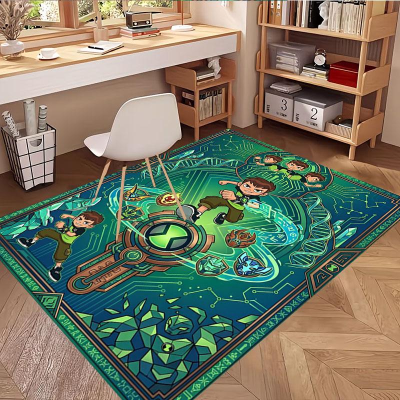 Ben 10 Cartoon Print Rug, Washable Floor Carpet, For Entryway Dorm Laundry Room Office Study, Home Decor Birthday Christmas Gift