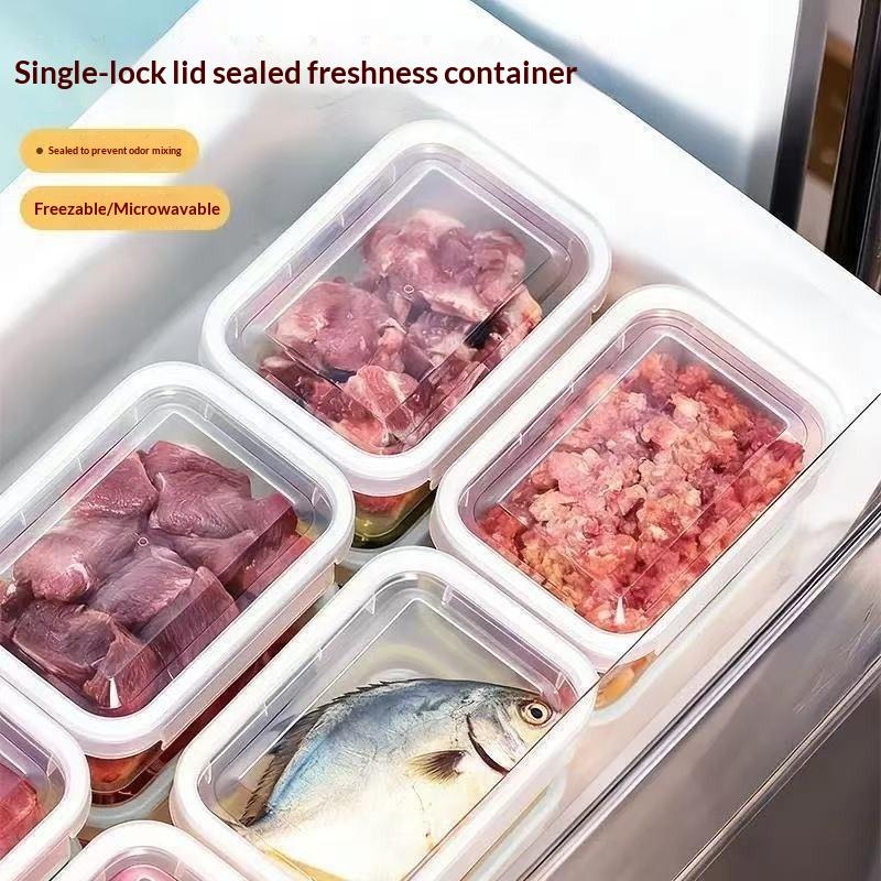 Portable Food Storage Box With Single Snap-On Cover Compartments For Sub-Packed Meat Onion Ginger Refrigerator Freezer Organizer