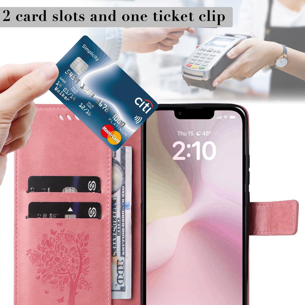 For iPhone 16e Phone Case with Stand Cat Tree Pattern Leather Wallet Mobile Cover