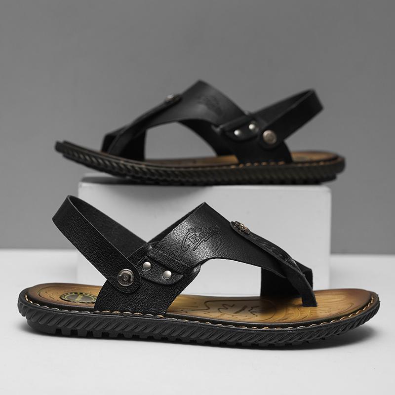 Fashion Italian Breathable Soft Bottom Flip Flops 2025 New Men Summer Outdoor Antiskid Beach Sandals Casual Leather Plus Big Size 47