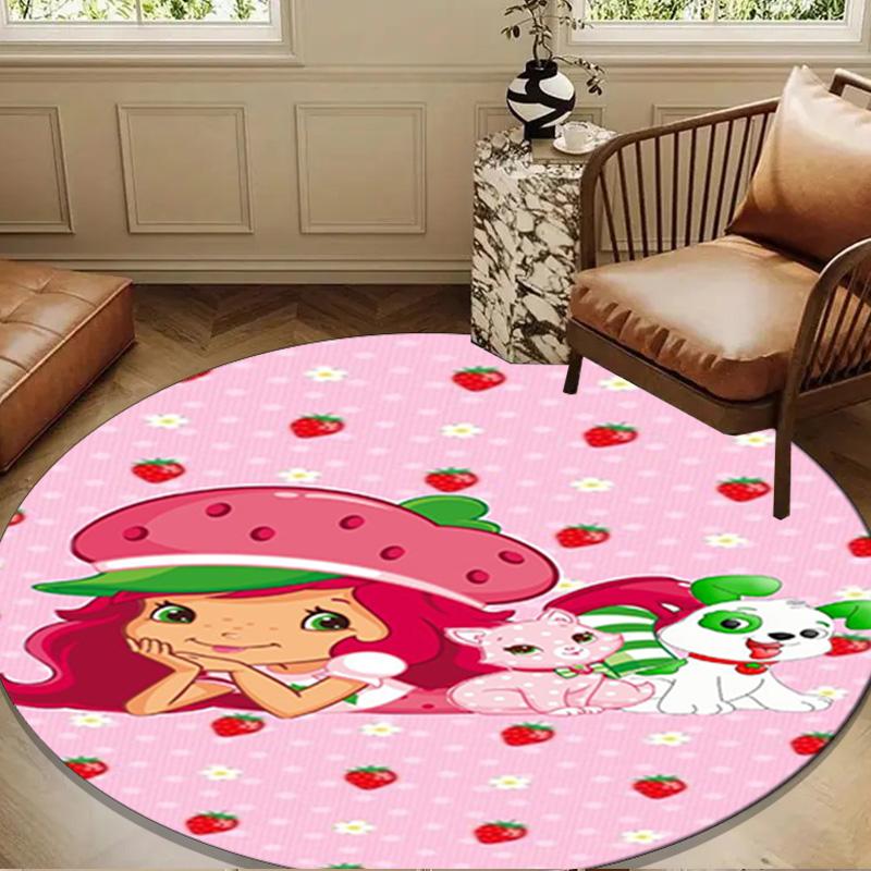 Strawberry Kitten Round Rug for Livingroom,Bedroom, Palyroom, Chair Rug, Area rug, Circle Carpet, Large Size Fan Christmas gift
