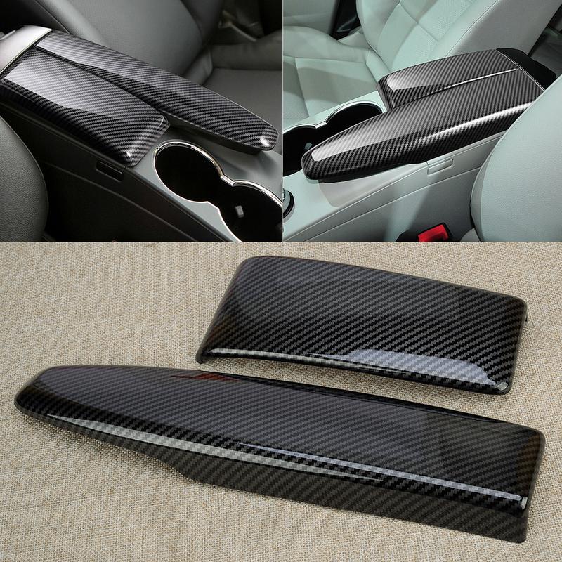 2Pcs Car Center Armrest Box Panel Cover Fit for Benz C W204 E W212 GLK X204 2010 2011 2012 2013 Carbon Fiber Style Black ABS