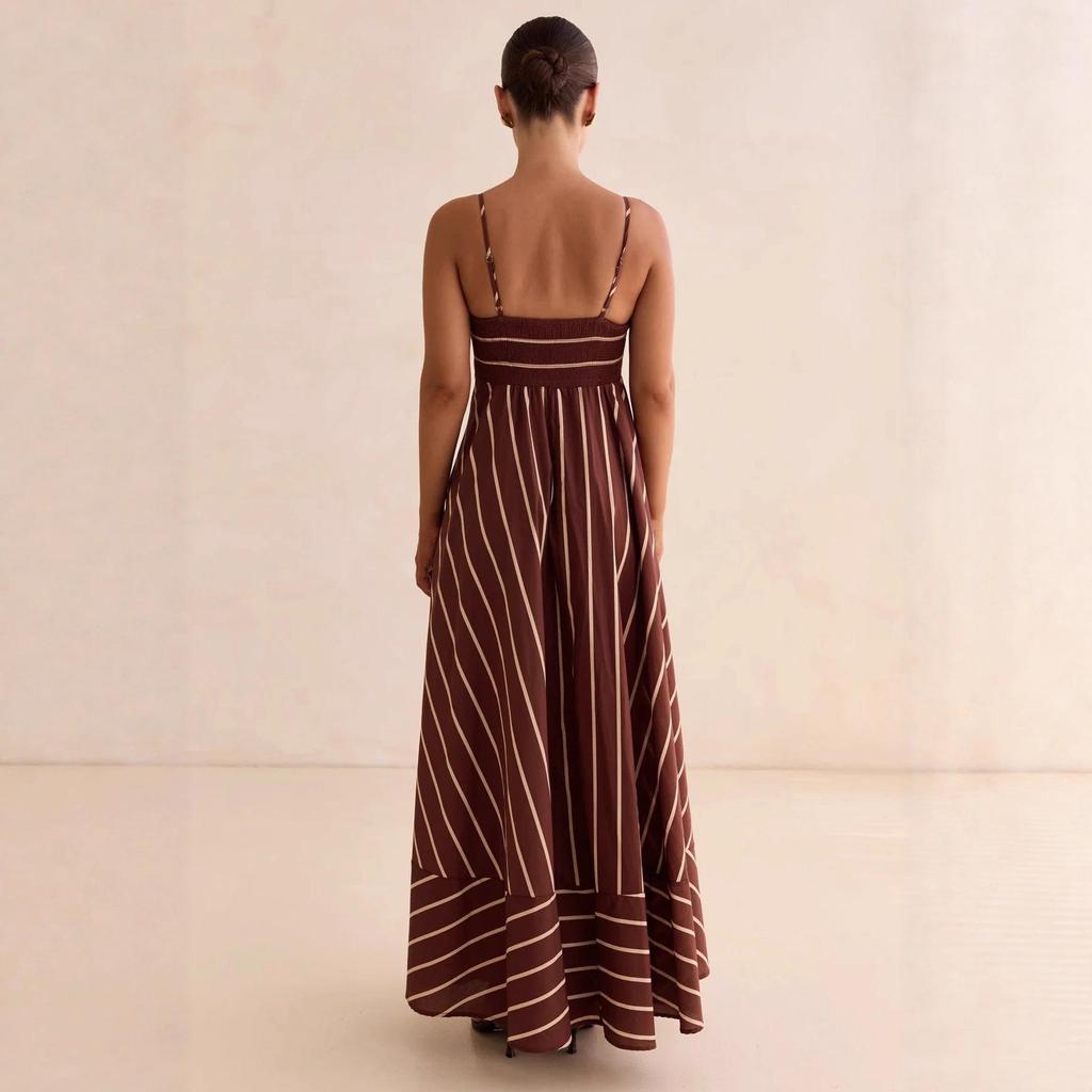 Striped Sleeveless Backless Camisole Dress - Fresh & Casual, Wide Hem (2026).