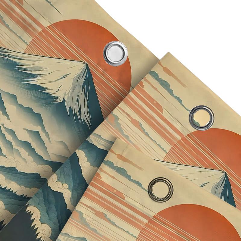 Style Mount Fuji Shower Curtain Japanese Landscape Art With Sunset And Layered Mountains Bathroom Decor For Zen Ambiance