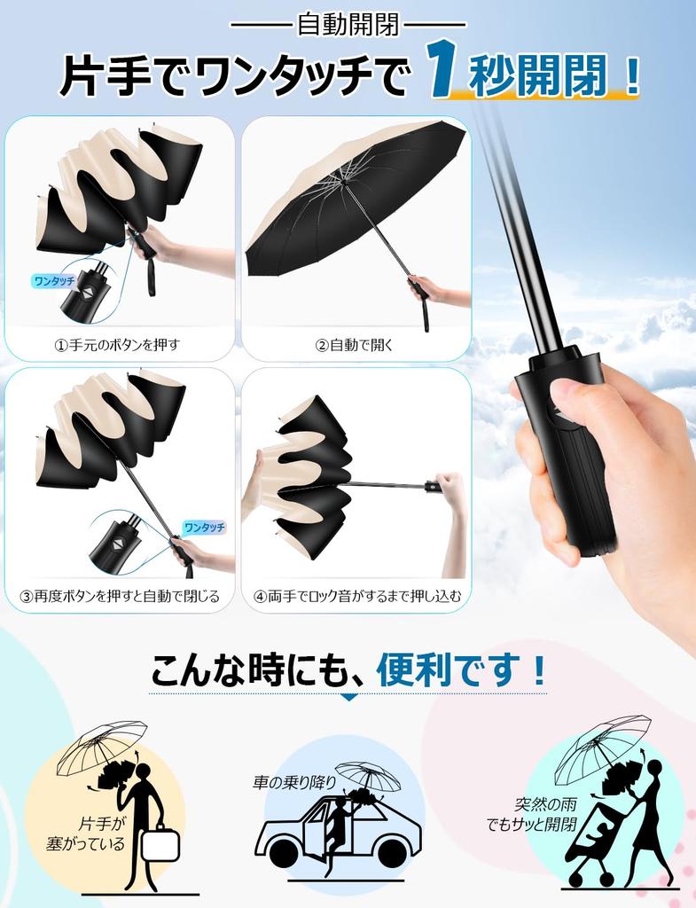 Reinforced Reverse Folding Umbrella with Automatic Reverse Sun Heat UV Rain or Perfect for Rainy Typhoon Heavy Rain Storage Pouch and Extra-Large,
