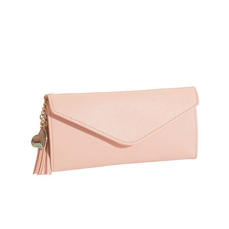 Women's Long Korean-Style Wallet with Heart Pendant and Tassel