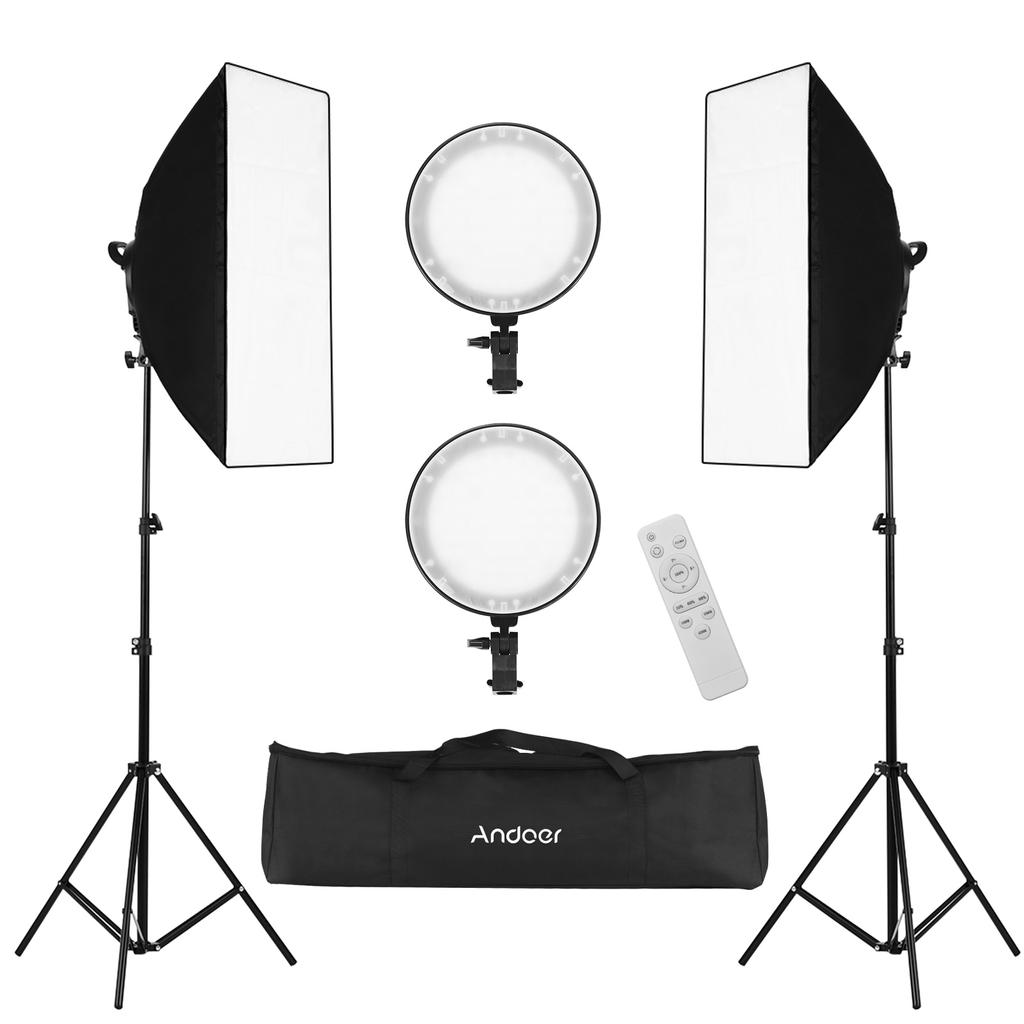 Andoer Professional Studio Photography Softbox LED Light Kit Including 50*70cm Softboxes * 2 + 45W