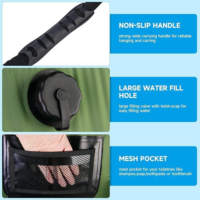 Outdoor Portable Shower Bag 20L Solar Heated Camping Shower Bag Removable Bath Water Storage Bag
