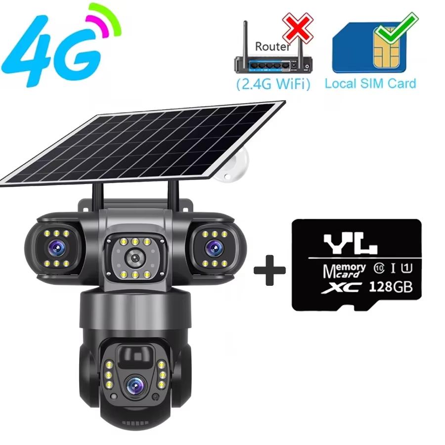 LS VISION Telecamera Solare 4G a 3 Obiettivi 15MP HD Sicurezza CCTV IP66 Impermeabile Visione Notturna Audio Bidirezionale Telecamera Tracciamento Mobile Telecamere IP V380