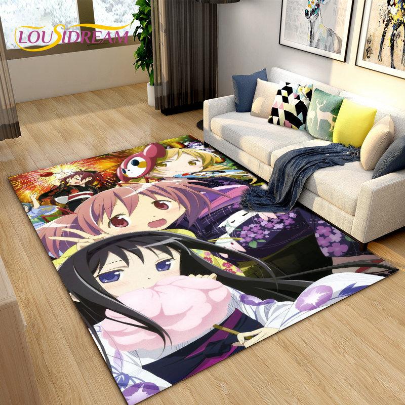 Puella Magi Madoka Magica Cartoon Area Rug,Carpet Rug for Living Room Bedroom Sofa Doormat Decoration, Kids Non-slip Floor Mat