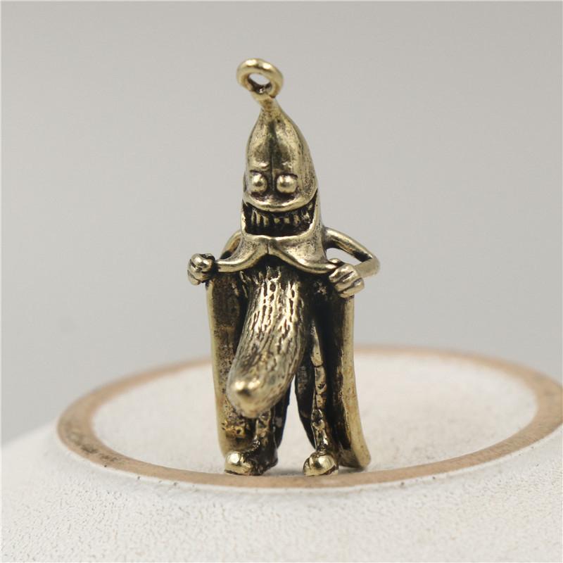 Retro mosazný banánový muž kreativní klíčenka s přívěskem na plochu ručně vyráběný dárek