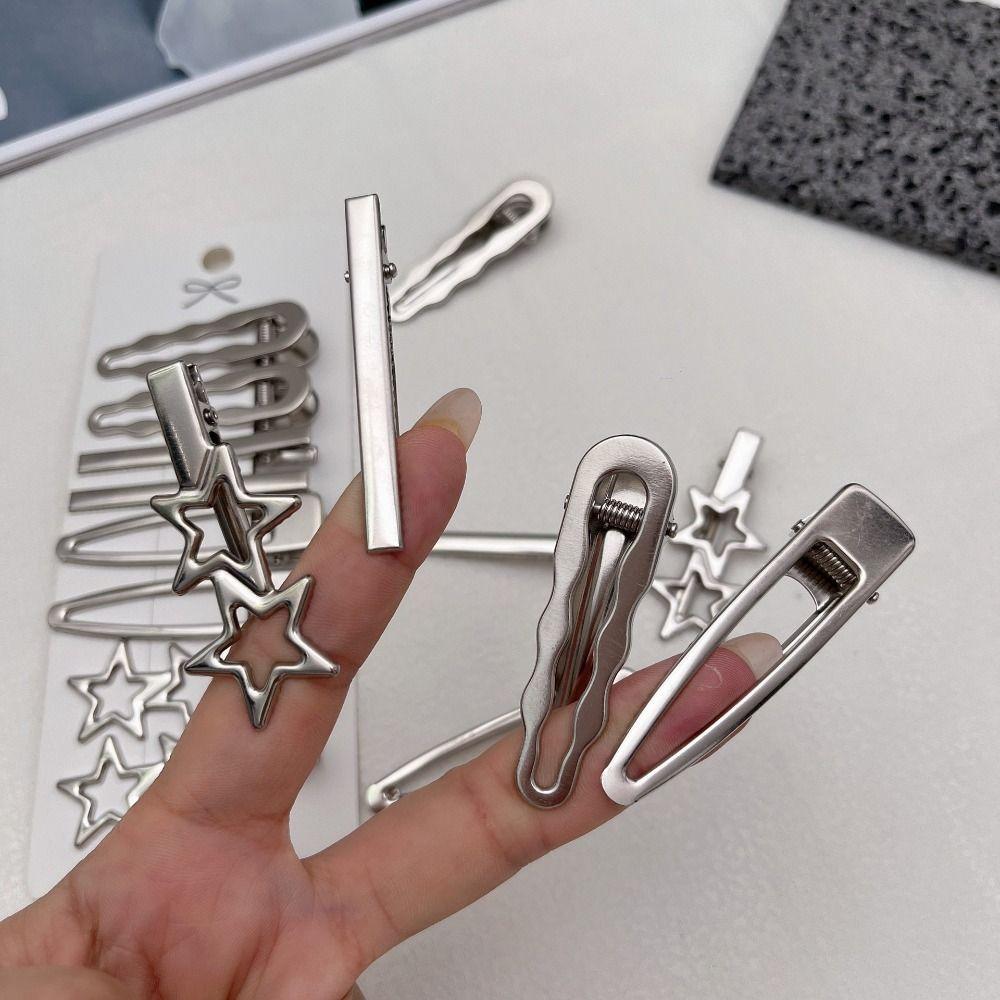 8Pcs/Set Vintage Silver Y2K Hair Clip Set Duckbill Clip Side Clips Retro Hairclip  Women Girls